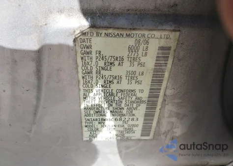 2006 Nissan Pathfinder S z USA, uszkodzony, nr VIN 5N1AR18WX6C682283